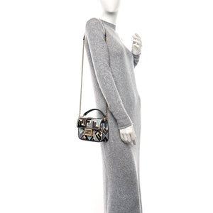 FENDI Canvas Vitello Seta FF Multicolor Embroidered Mini Baguette Multicolor Anice Tortora 5