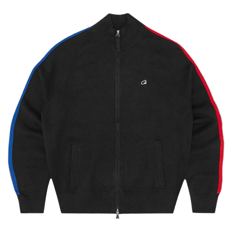 Corteiz Knit Zip Up Fleece- Black/Blue/Red 1