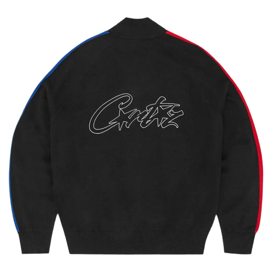 Corteiz Knit Zip Up Fleece- Black/Blue/Red 2