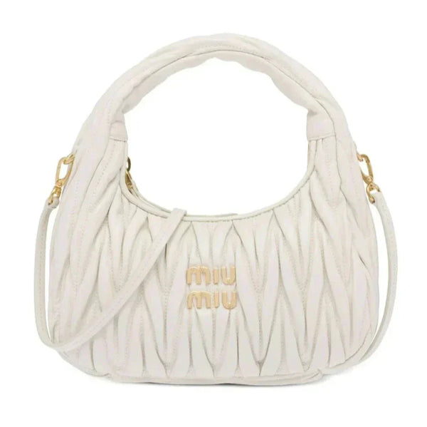 MIU MIU Wander Mini Shoulder Bag in Matelassé Nappa Leather "White"