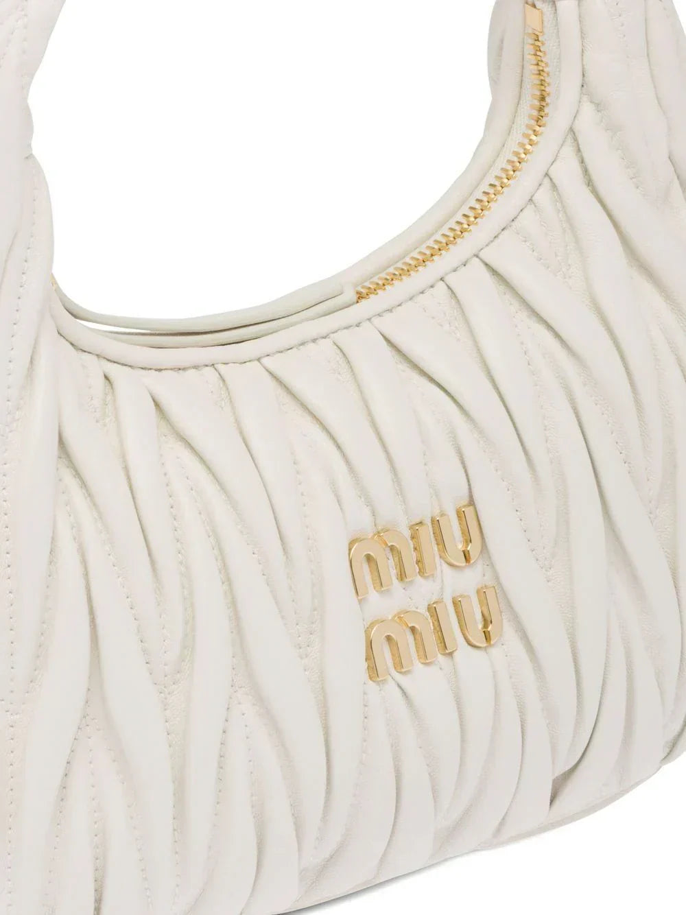 MIU MIU Wander Mini Shoulder Bag in Matelassé Nappa Leather "White"