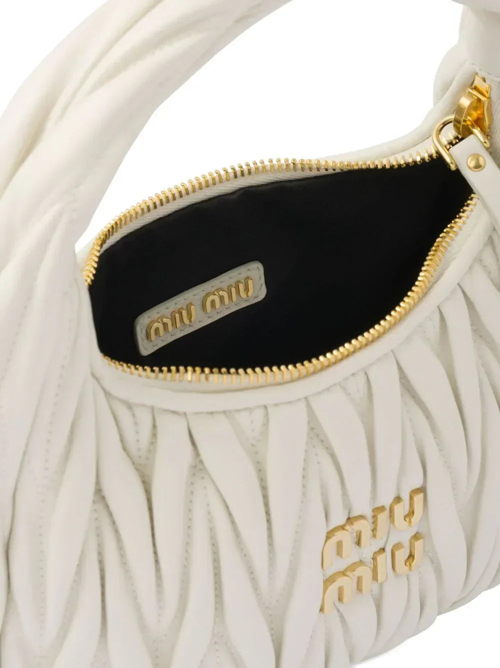 MIU MIU Wander Mini Shoulder Bag in Matelassé Nappa Leather "White"