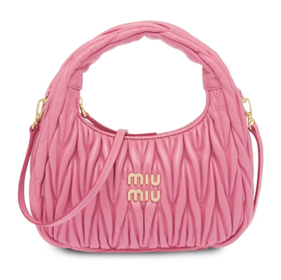 MIU MIU Wander Mini Shoulder Bag in Matelassé Nappa Leather "Pink"