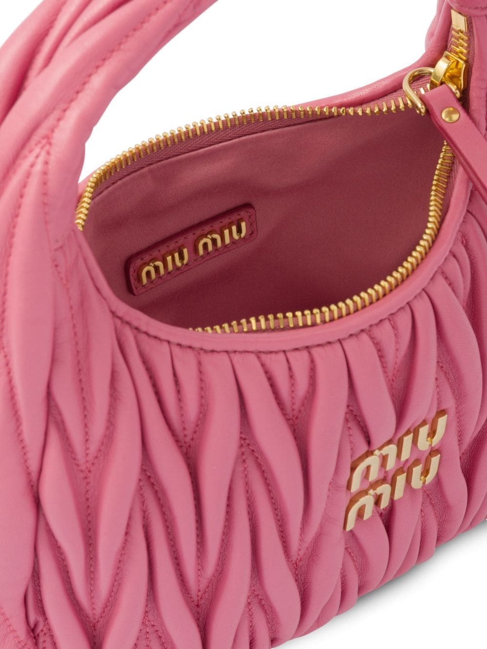 MIU MIU Wander Mini Shoulder Bag in Matelassé Nappa Leather "Pink"