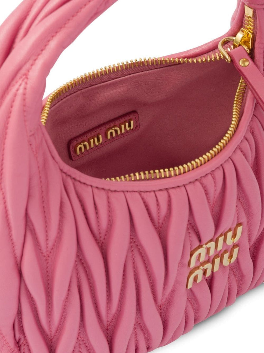 MIU MIU Wander Mini Shoulder Bag in Matelassé Nappa Leather "Pink" 4