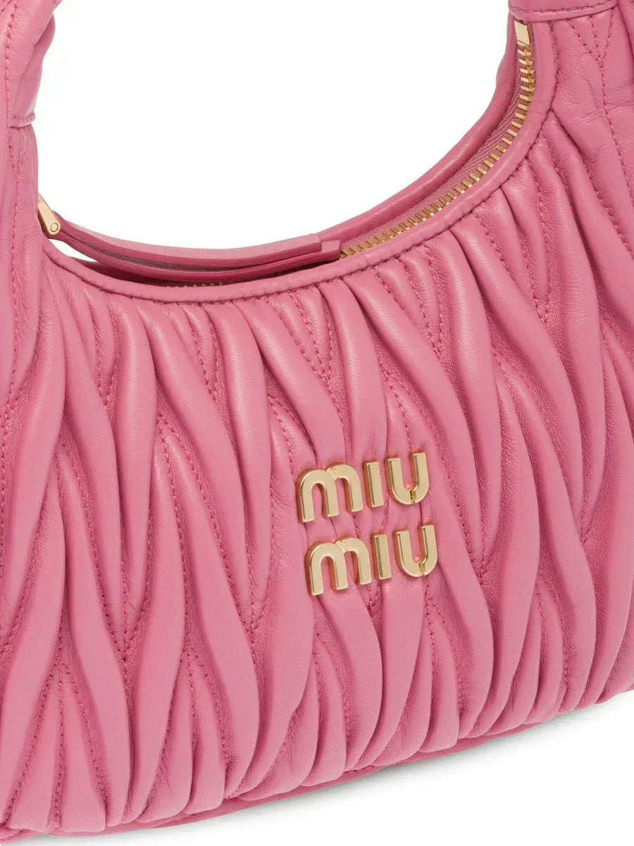 MIU MIU Wander Mini Shoulder Bag in Matelassé Nappa Leather "Pink" 3