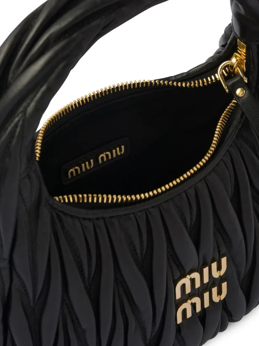 MIU MIU Wander Mini Shoulder Bag in Matelassé Nappa Leather "Black"