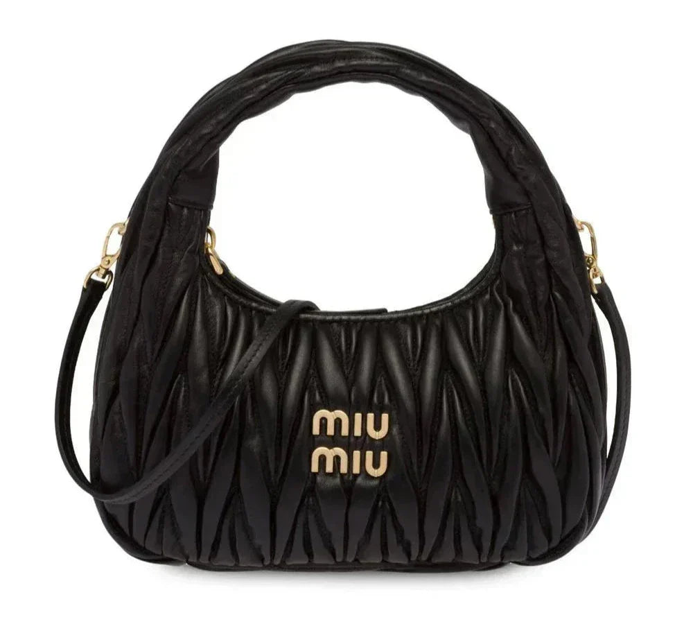 MIU MIU Wander Mini Shoulder Bag in Matelassé Nappa Leather "Black"