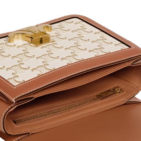 Celine Shoulder Bag In Triomphe Canvas & Calfskin "White". 4