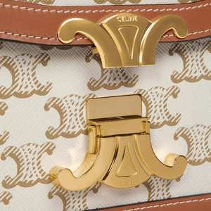 Celine Shoulder Bag In Triomphe Canvas & Calfskin "White". 5