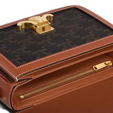 Celine Shoulder Bag In Triomphe Canvas & Calfskin "Tan" 4