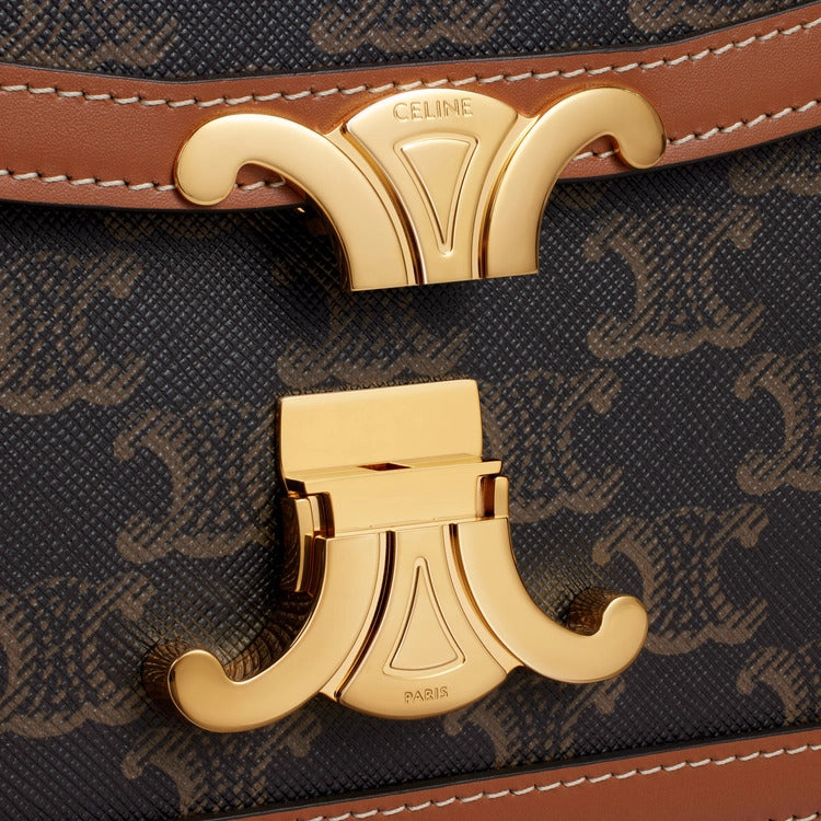 Celine Shoulder Bag In Triomphe Canvas & Calfskin "Tan" 5
