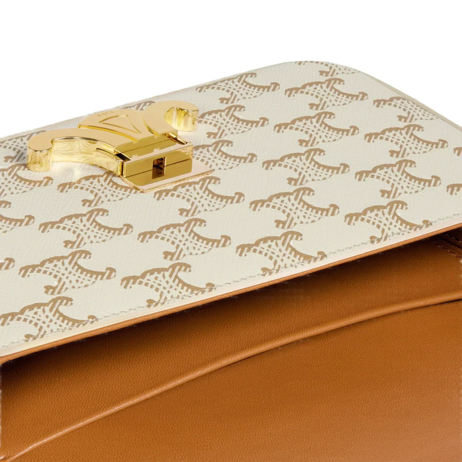 Celine Shoulder Bag Claude In Triomphe Canvas and Calfskin "White" 4