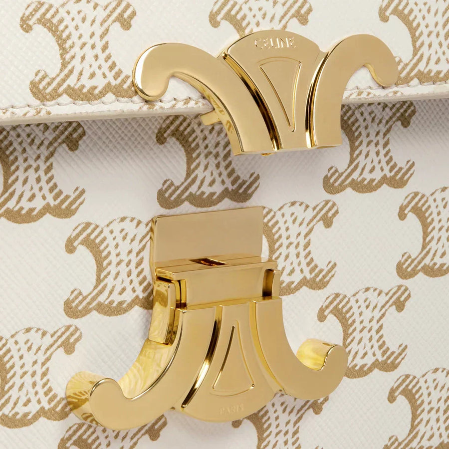 Celine Shoulder Bag Claude In Triomphe Canvas and Calfskin "White" 5
