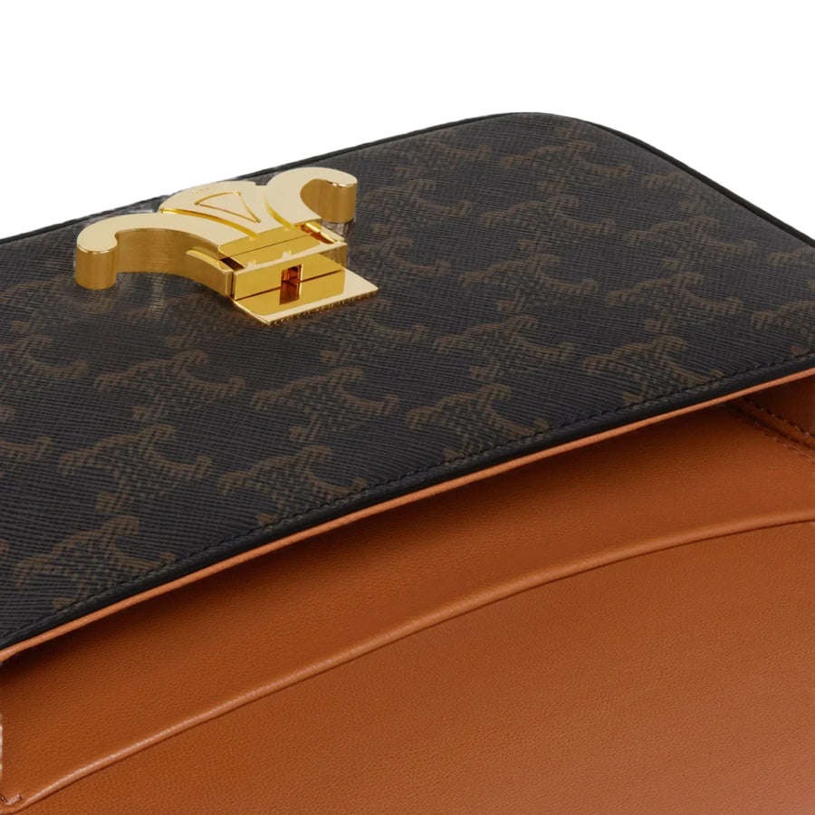 Celine Shoulder Bag Claude In Triomphe Canvas and Calfskin "Tan" 4