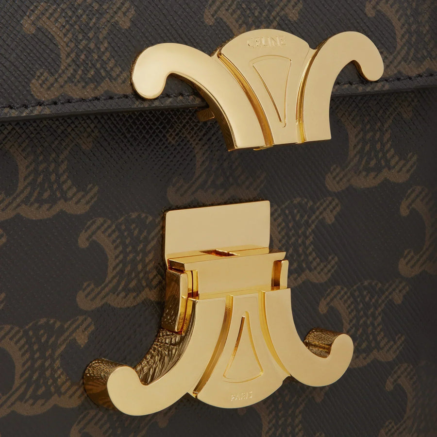 Celine Shoulder Bag Claude In Triomphe Canvas and Calfskin "Tan" 5