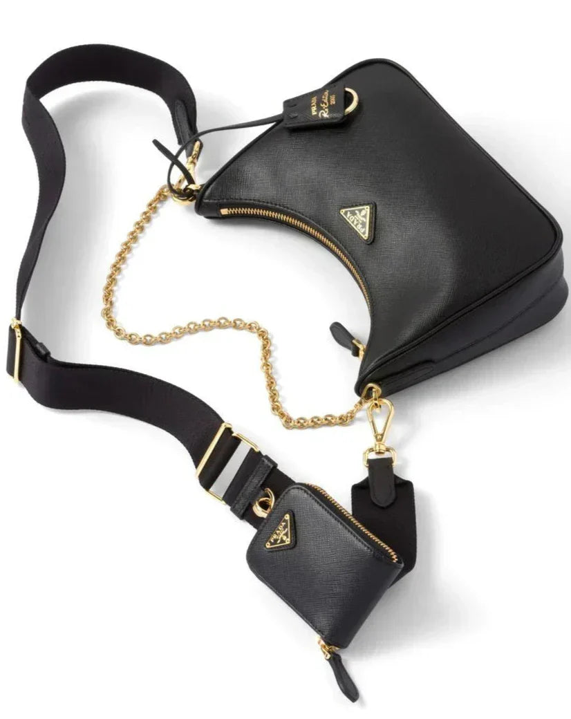 PRADA Nylon and Saffiano Leather Re-Edition 2005 Shoulder Bag "Black" 4