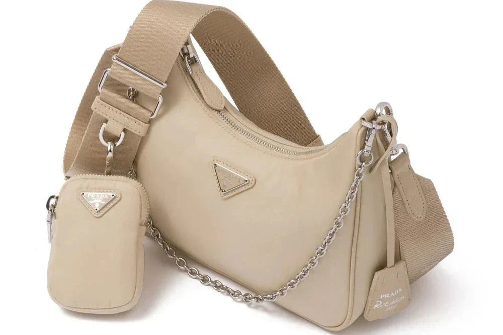 PRADA Nylon and Saffiano Leather Re-Edition 2005 Shoulder Bag "Beige"