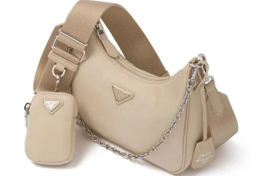 PRADA Nylon and Saffiano Leather Re-Edition 2005 Shoulder Bag "Beige" 4