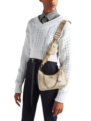 PRADA Nylon and Saffiano Leather Re-Edition 2005 Shoulder Bag "Beige" 5