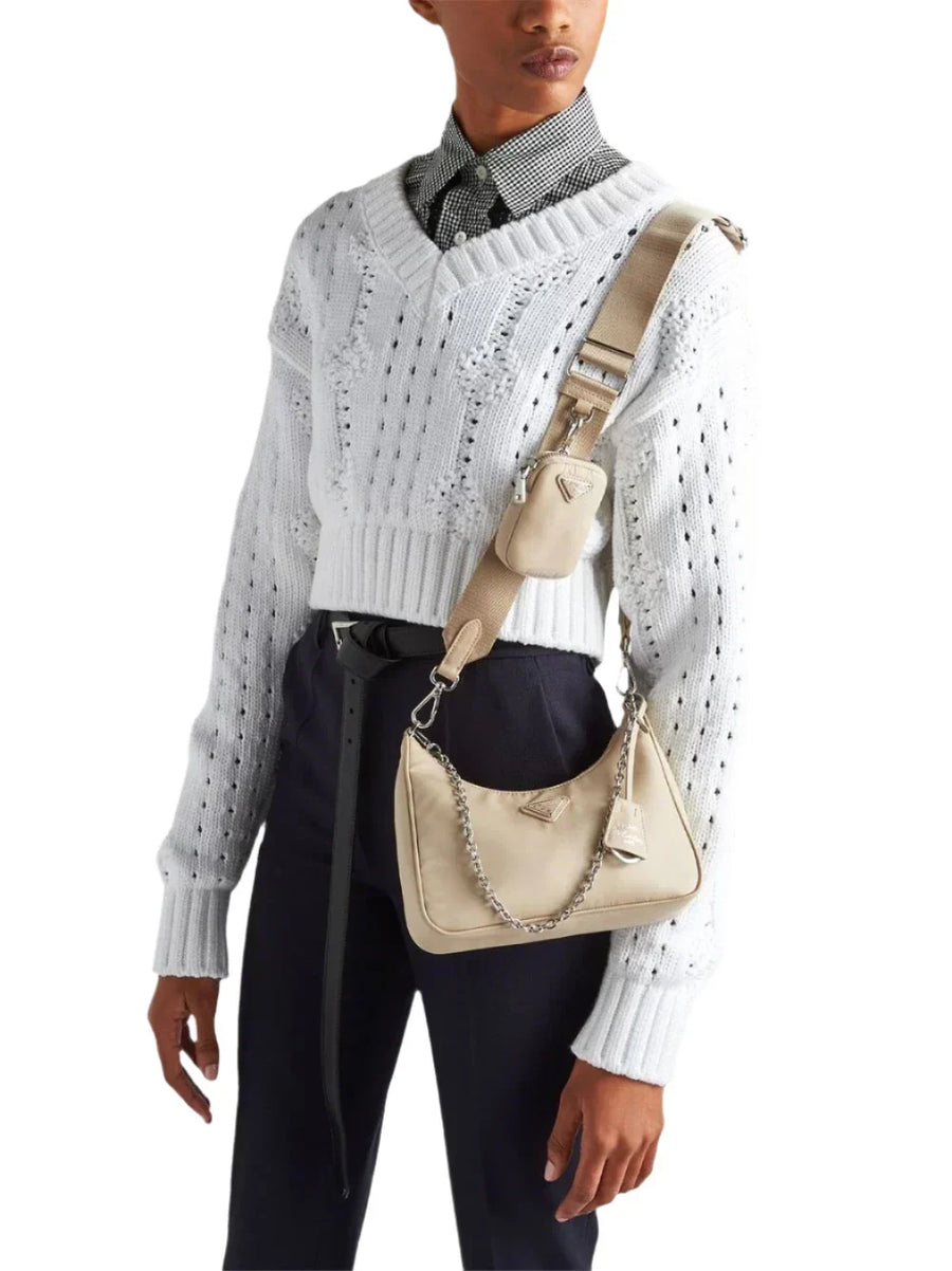 PRADA Nylon and Saffiano Leather Re-Edition 2005 Shoulder Bag "Beige" 5
