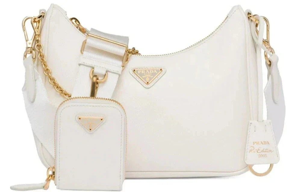 PRADA Nylon and Saffiano Leather Re-Edition 2005 Shoulder Bag "White"