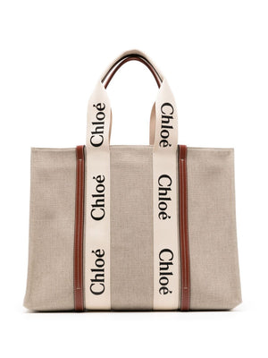 Chloé large Woody cotton tote bag 1