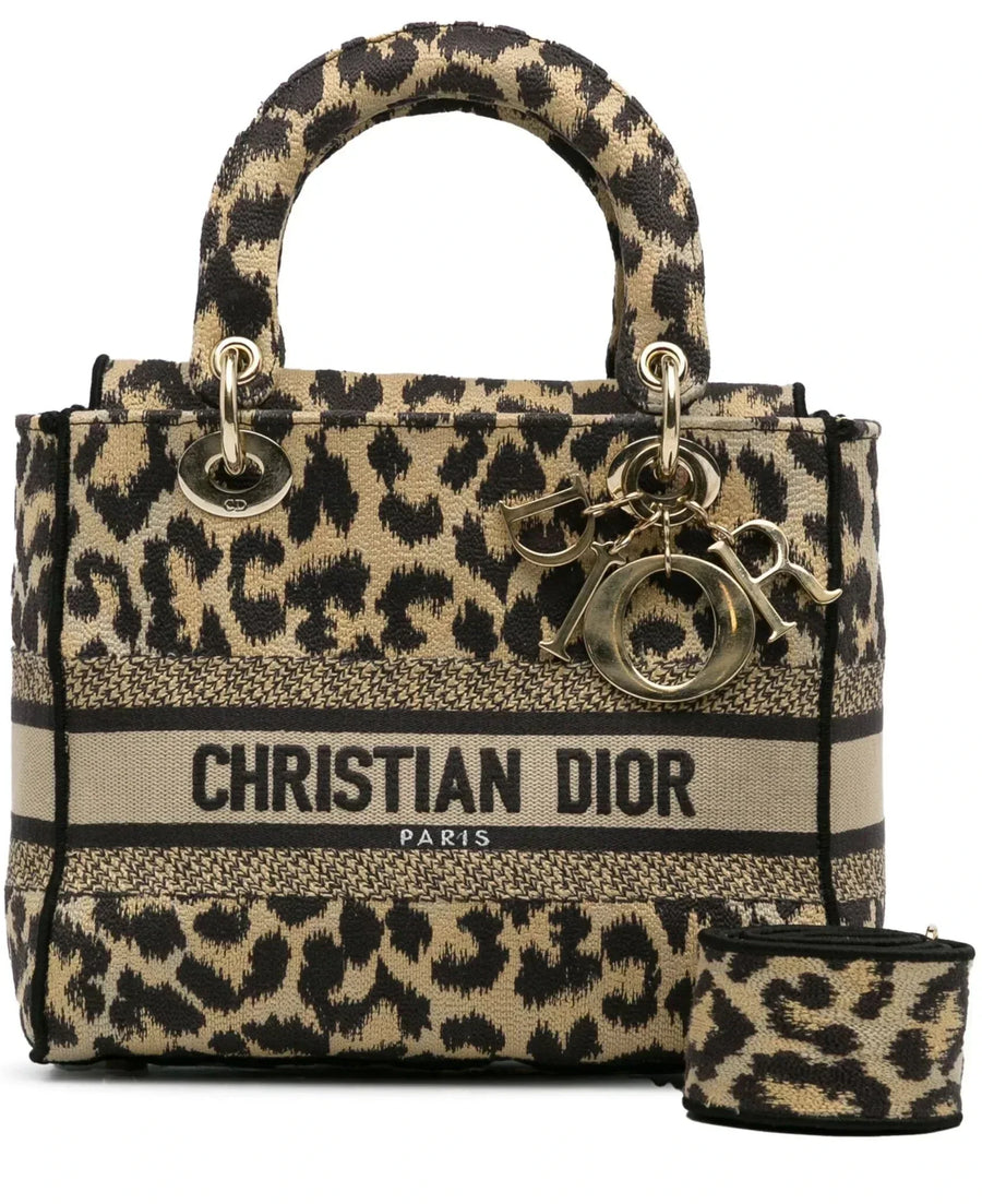 Christian Dior Canvas Medium Mizza Embroidered Lady D-Lite Beige Multicolor 5