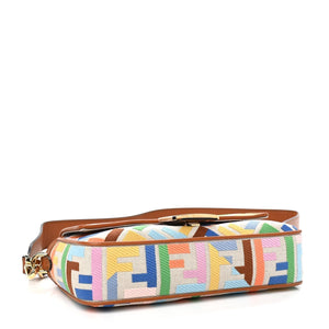 FENDI  Kuban Canvas Vitello King FF Embroidered Baguette Grezzo Multicolor 4