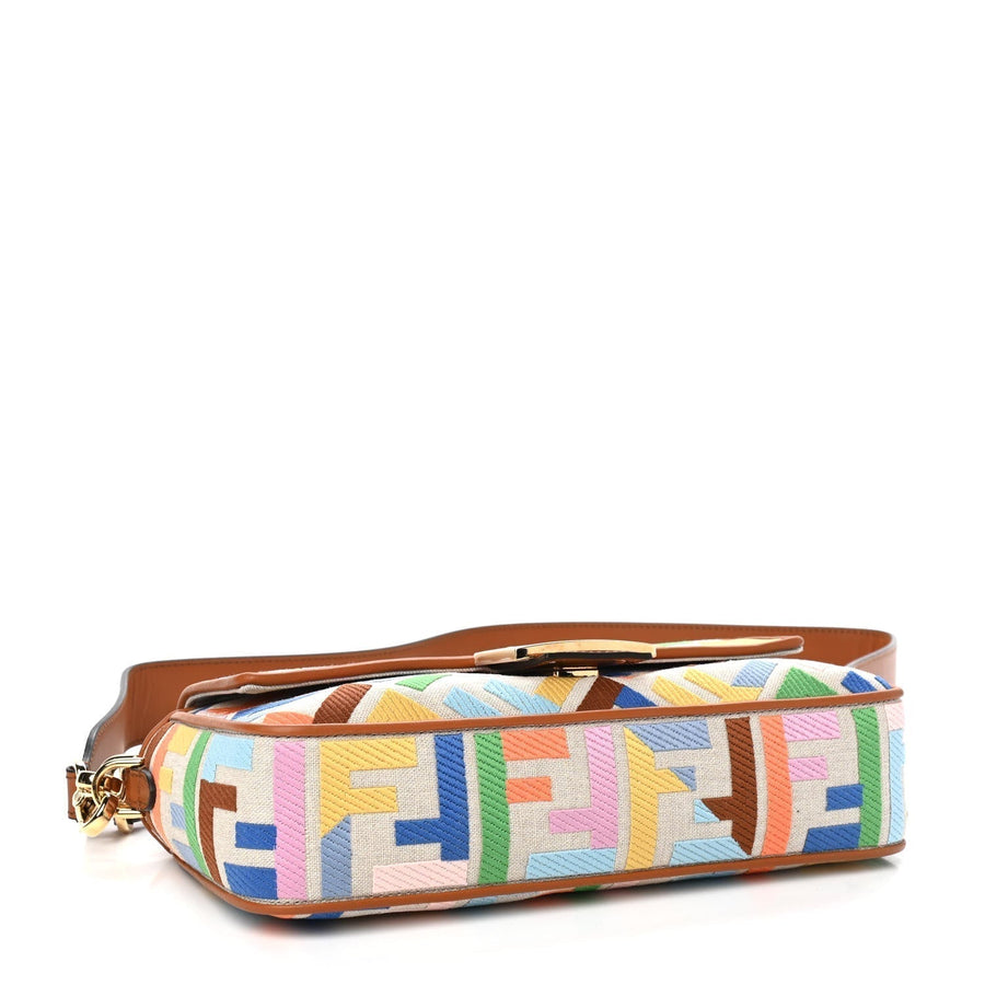 FENDI  Kuban Canvas Vitello King FF Embroidered Baguette Grezzo Multicolor 4