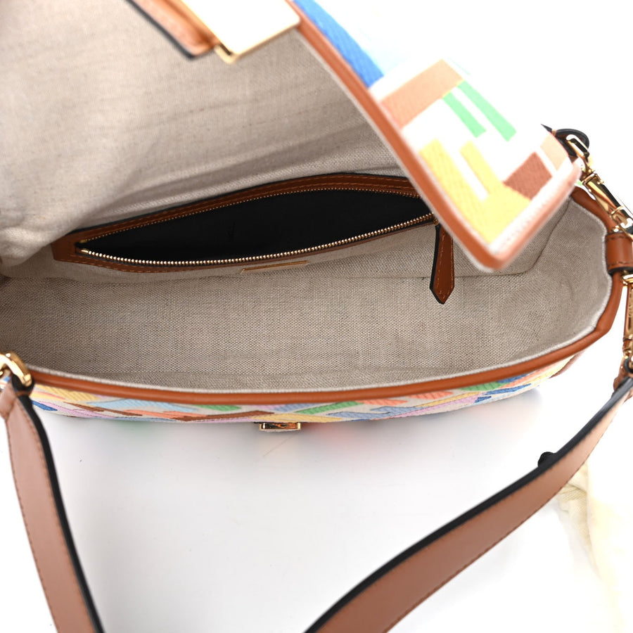 FENDI  Kuban Canvas Vitello King FF Embroidered Baguette Grezzo Multicolor 5