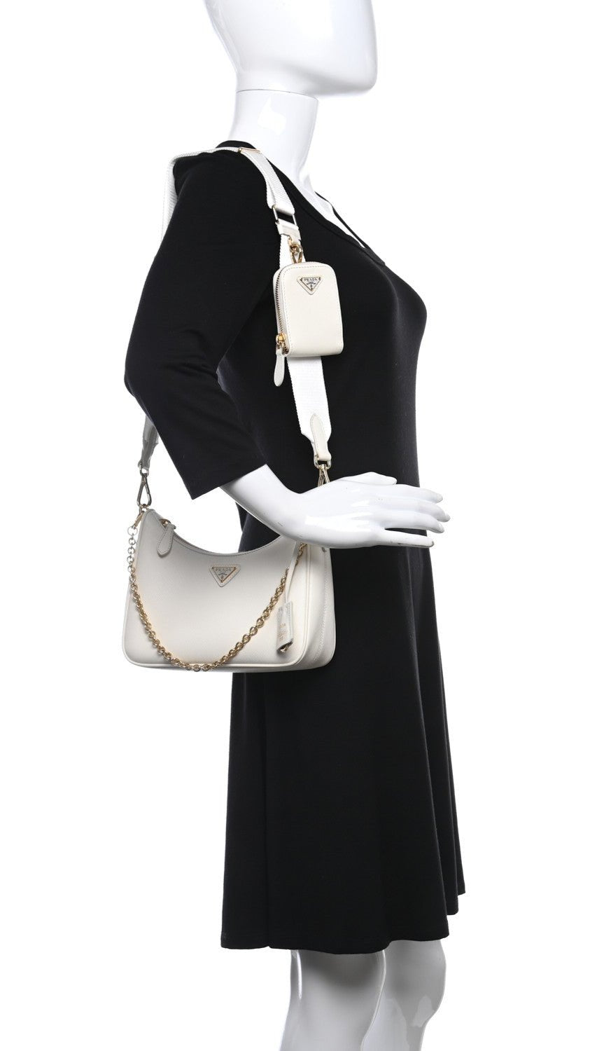 PRADA Nylon and Saffiano Leather Re-Edition 2005 Shoulder Bag "White" 3