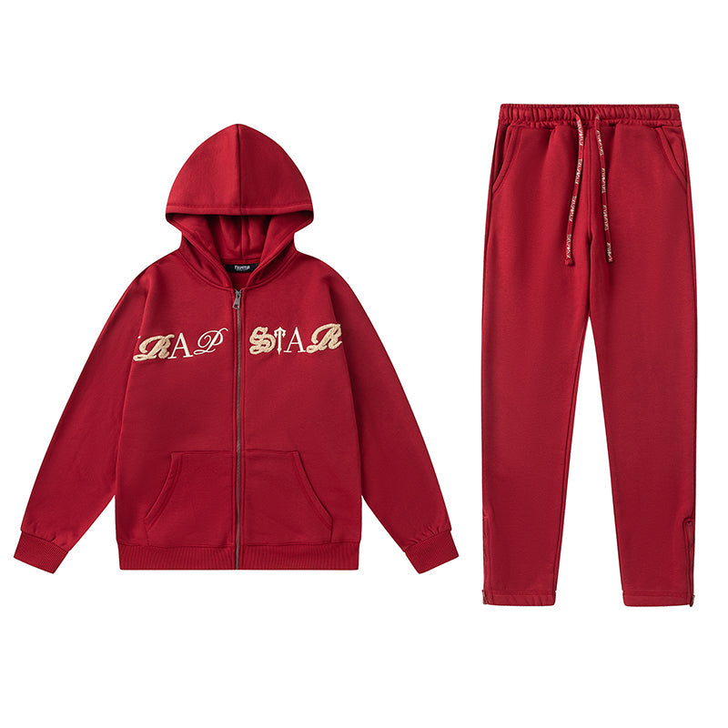 Trapstar Script Zip Through Hoodie Tracksuit- Red