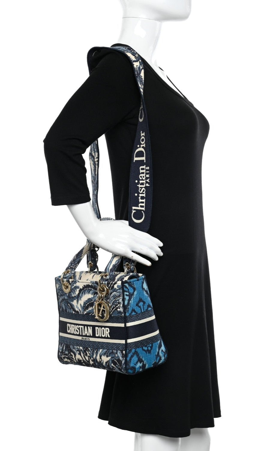 Christian Dior Canvas Embroidered Palm Tree Toile De Jouy Medium Lady "D-Lite Blue" 4