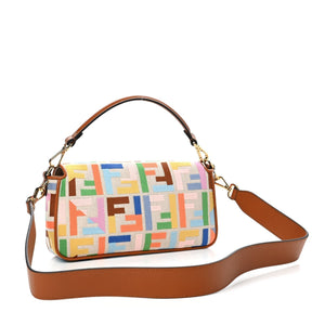 FENDI  Kuban Canvas Vitello King FF Embroidered Baguette Grezzo Multicolor 3
