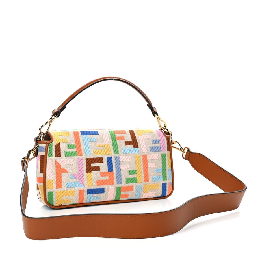 FENDI  Kuban Canvas Vitello King FF Embroidered Baguette Grezzo Multicolor 3