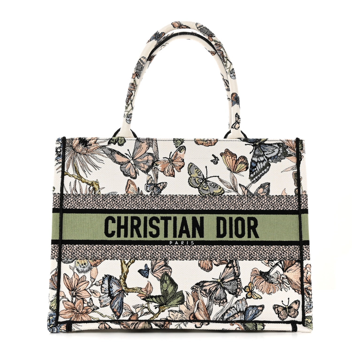 Christian Dior Canvas Embroidered Toile de Jouy Mexico Medium Book Tote White Multicolor