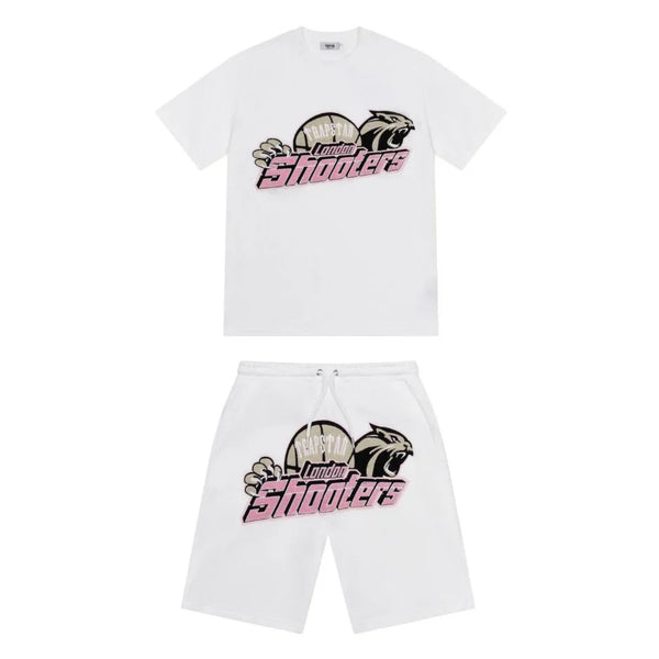 Trapstar Shooters Chenille Short Set- White/Pink