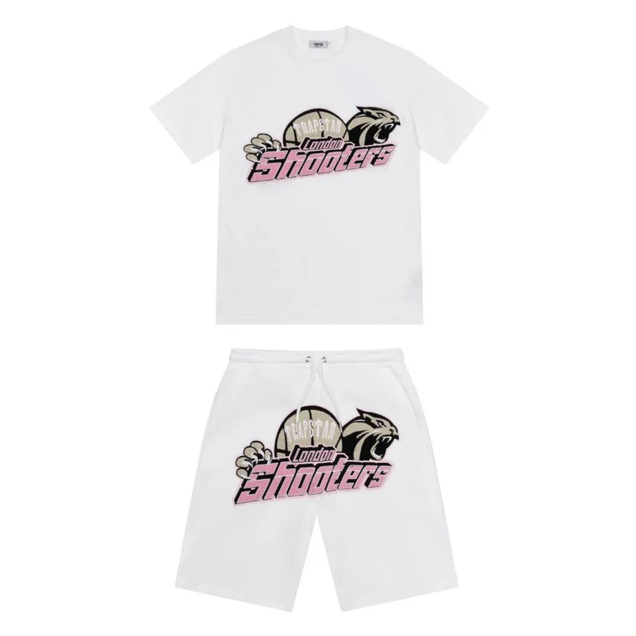 Trapstar Shooters Chenille Short Set- White/Pink 1