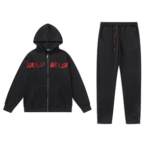 Trapstar Script Zip Through Hoodie Tracksuit- Black/Red 1