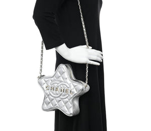 Chanel Lambskin Quilted Walk of Fame Star Bag "Silver" 2