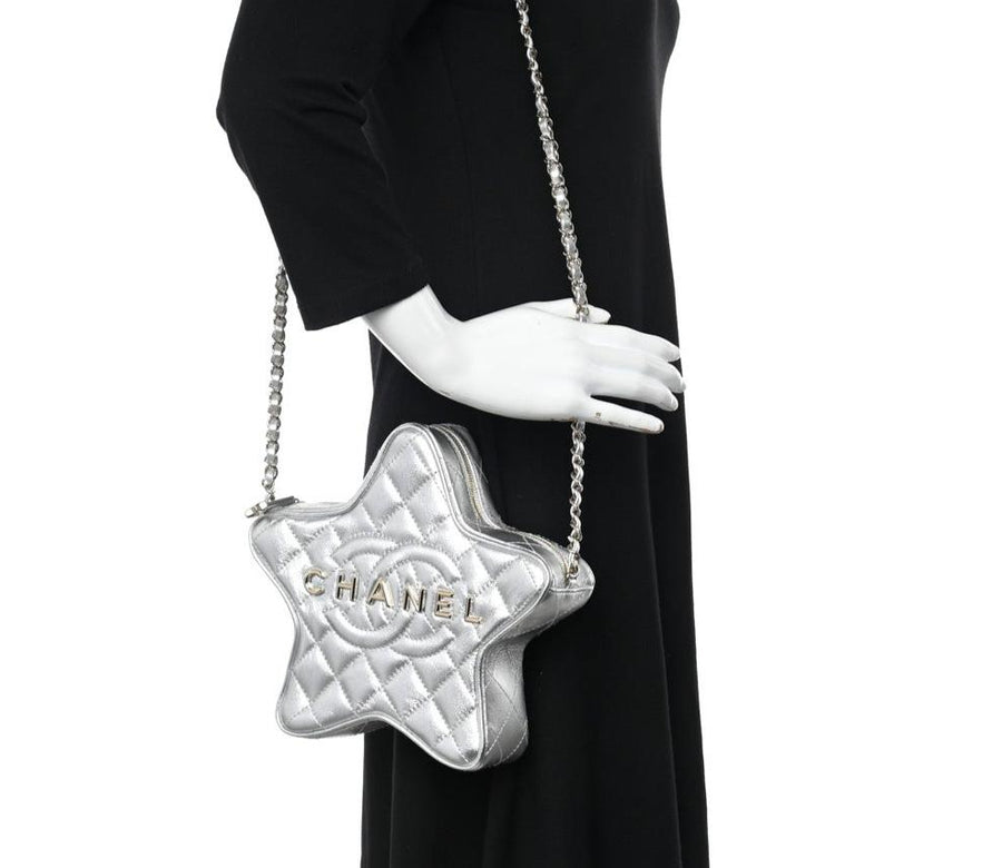 Chanel Lambskin Quilted Walk of Fame Star Bag "Silver" 2