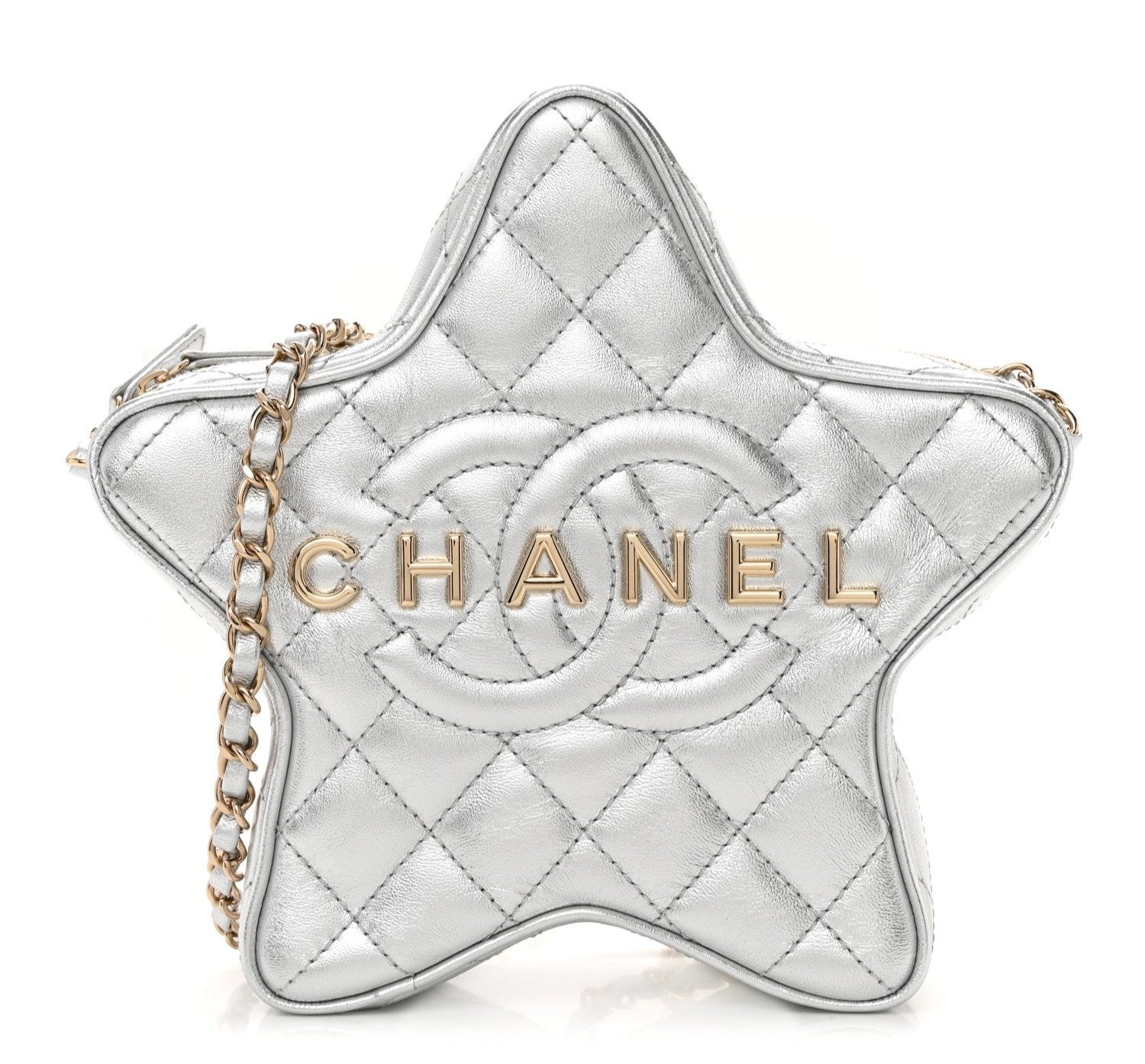 Chanel Lambskin Quilted Walk of Fame Star Bag "Silver"