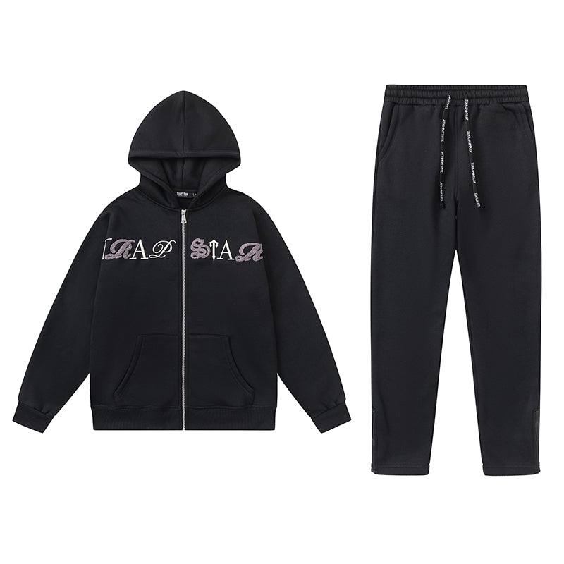 Trapstar Script Zip Through Hoodie Tracksuit- Black/White/Purple Tint