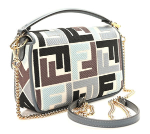 FENDI Canvas Vitello Seta FF Multicolor Embroidered Mini Baguette Multicolor Anice Tortora 3
