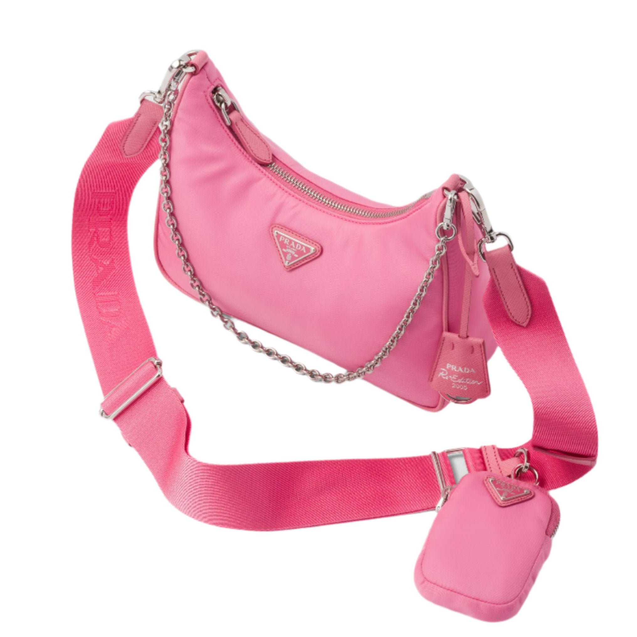 PRADA Nylon and Saffiano Leather Re-Edition 2005 Shoulder Bag "Pink"