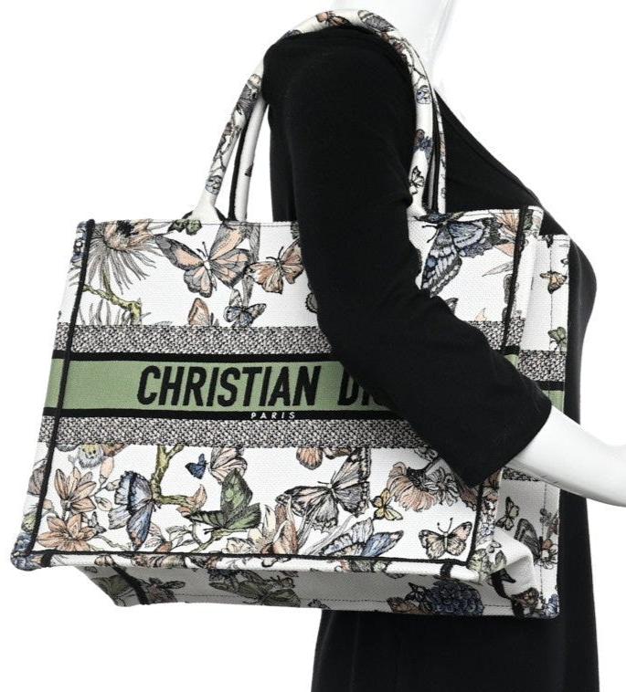 Christian Dior Canvas Embroidered Toile de Jouy Mexico Medium Book Tote White Multicolor