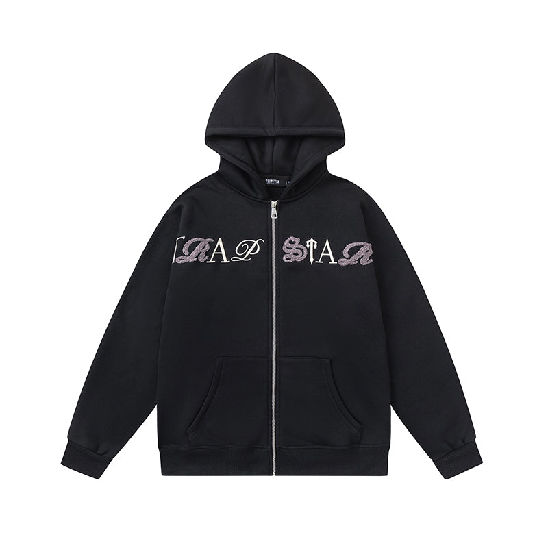 Trapstar Script Zip Through Hoodie Tracksuit- Black/White/Purple Tint