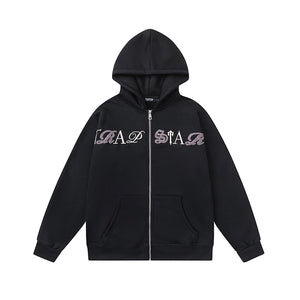 Trapstar Script Zip Through Hoodie Tracksuit- Black/White/Purple Tint 2