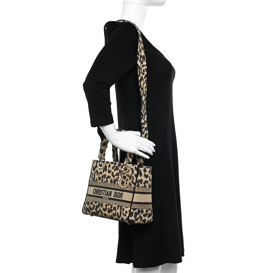 Christian Dior Canvas Medium Mizza Embroidered Lady D-Lite Beige Multicolor 6
